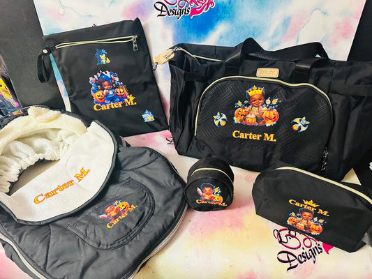 Custom Car Seat cover and Baby bag 7 pieces (any design)