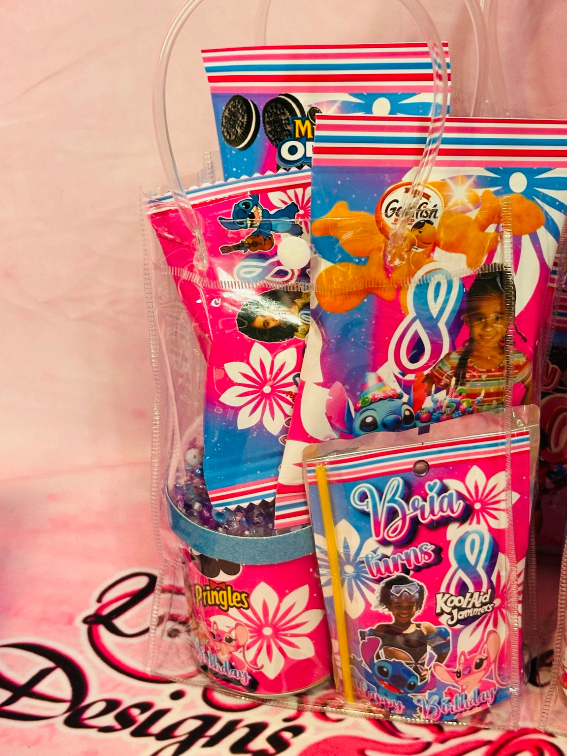 Custom clear gift bag with personalized party favors by L.E. Grace Designs