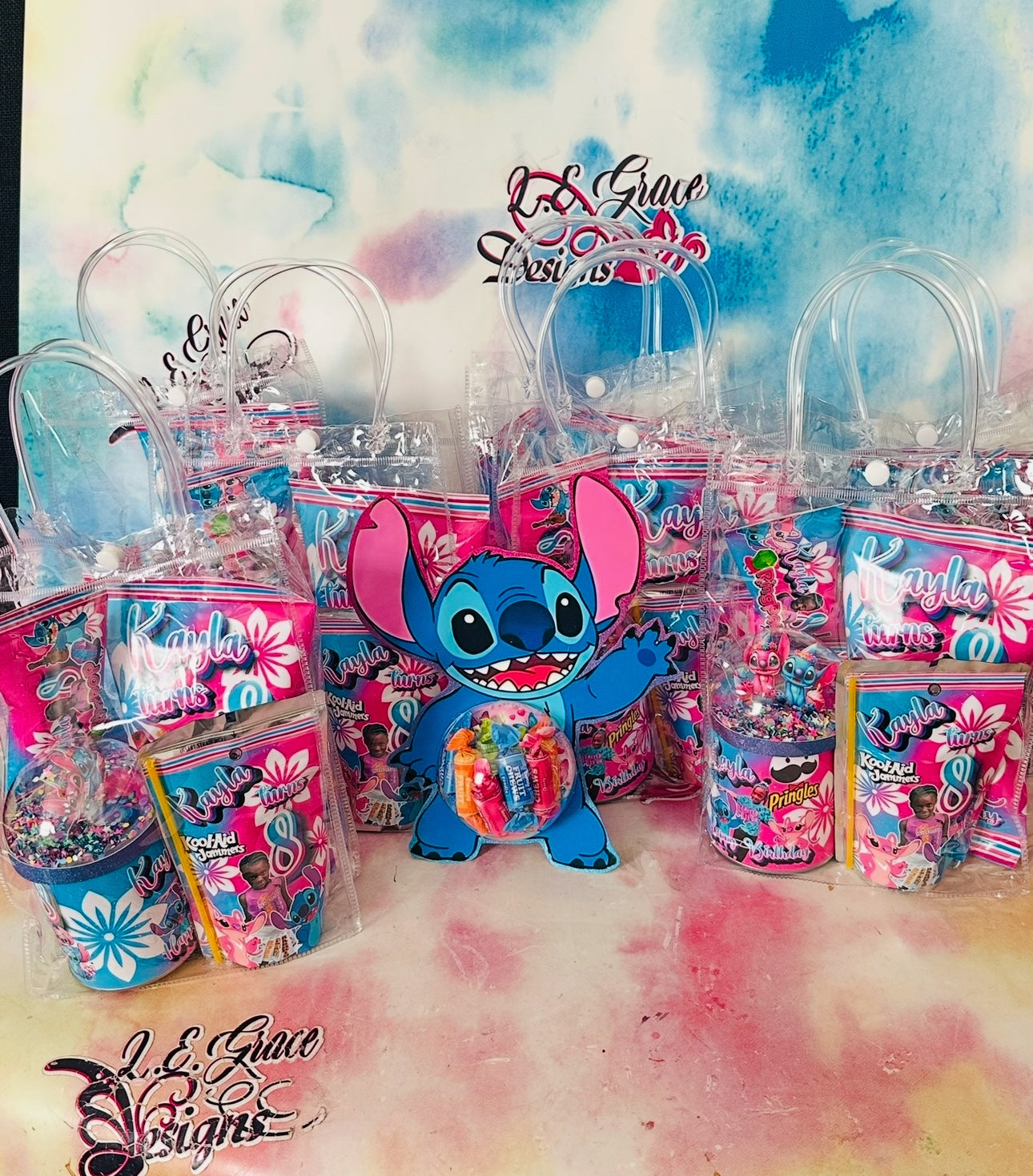 Personalized party favor package display by L.E. Grace Designs