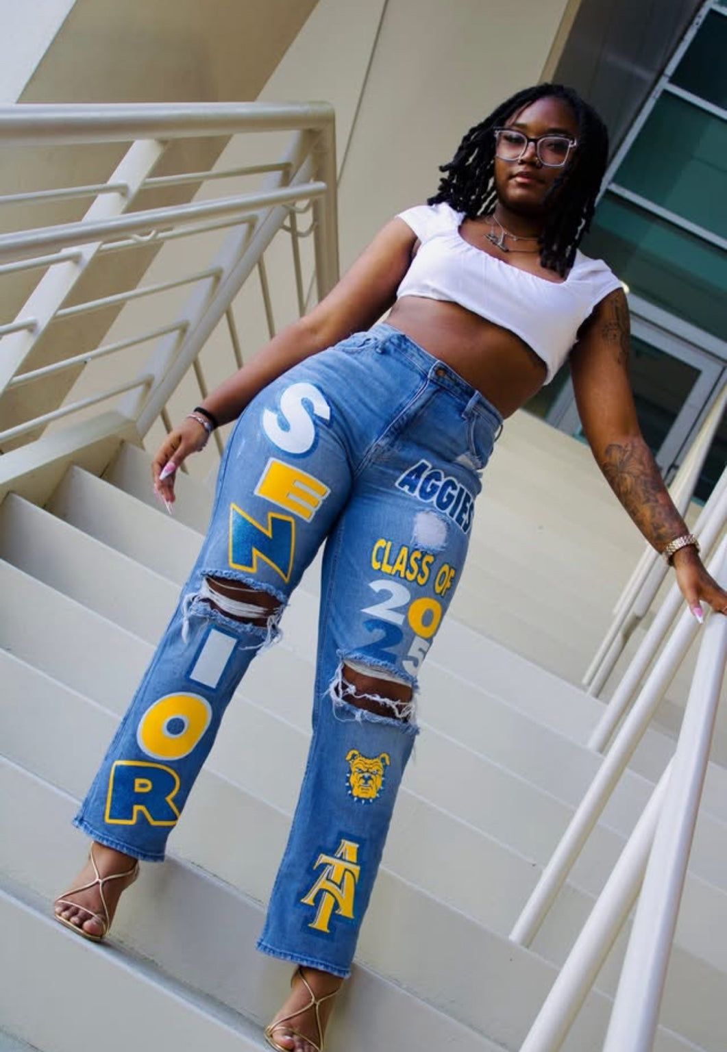 Girls simple senior jeans modeled front view
